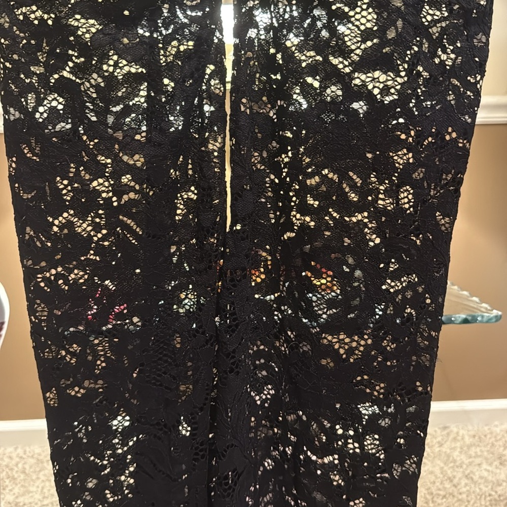 VINTAGE OASIS size 12 black rhinestone denim jeans/shorts w/sheer lace on bottom - Picture 4 of 8